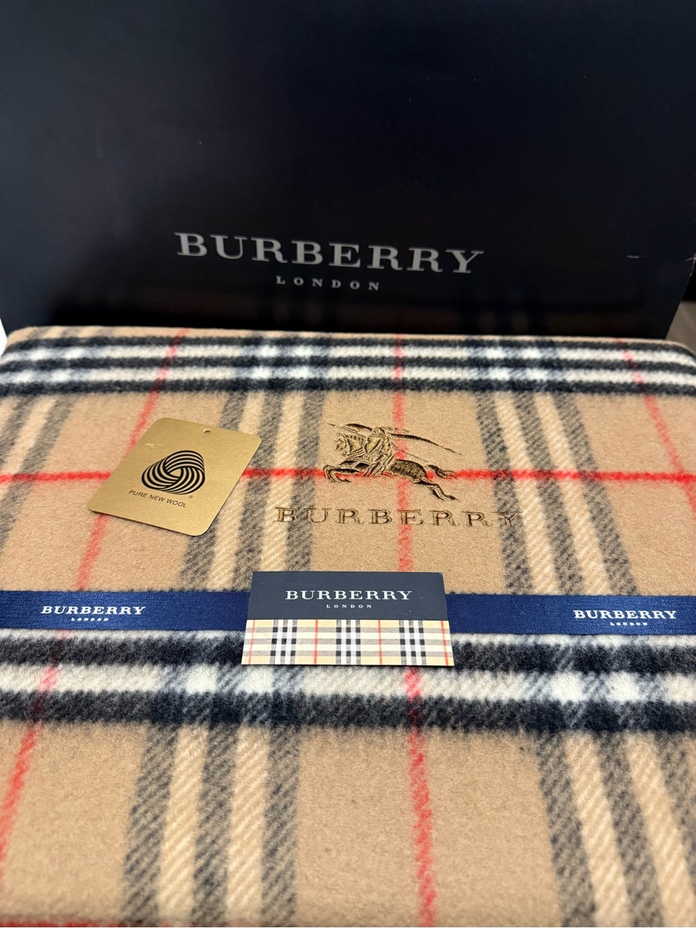Burberry Beige/Tan Vintage Nova Check Wool Blanket with Black & Red Accents